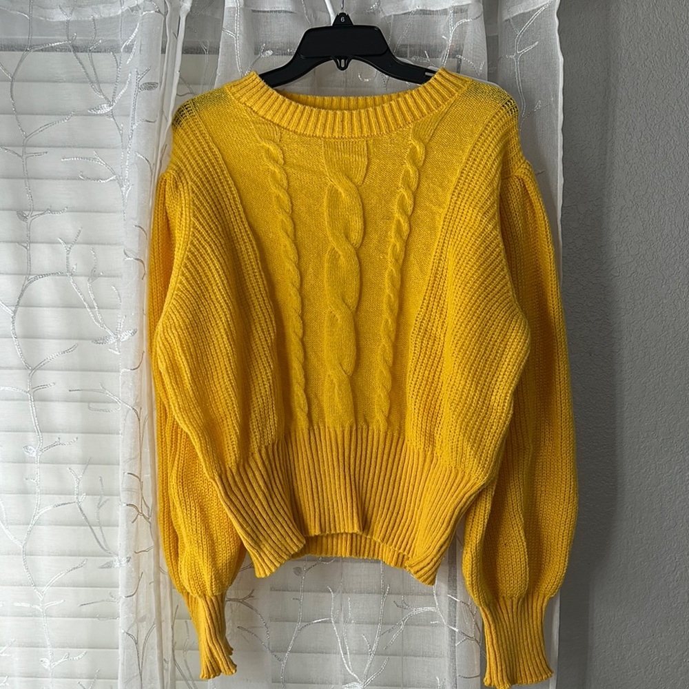 SHEIN Yellow Crew Neck Cable Knit Sweater